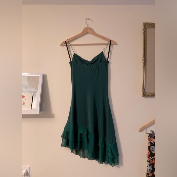 Ruby Rox Vintage Emerald Green Ruffle Hem Spaghetti Strap Mini Dress Size Small - Picture 3 of 8